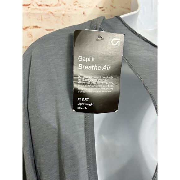 GapFit Breathe Air Lightweight Layered Top Sz M Long-Sleeve Open Back Shirt Gray - Picture 4 of 7